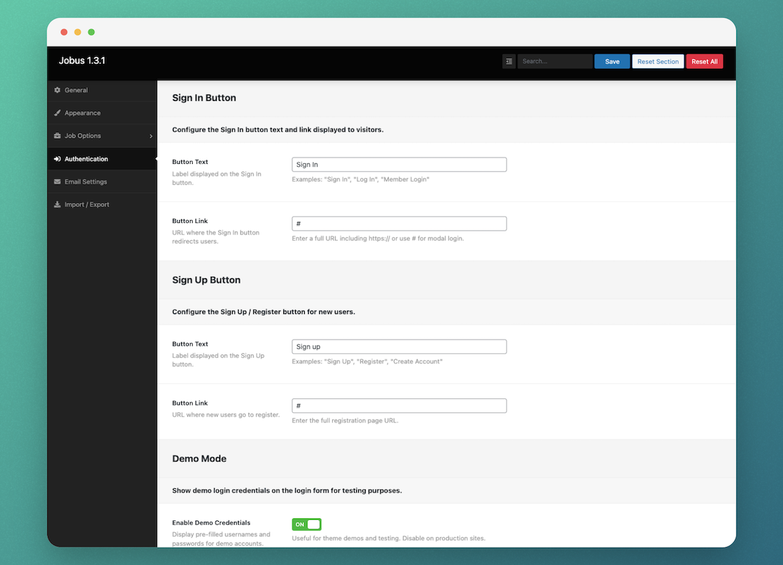 Jobus frontend login and registration forms
